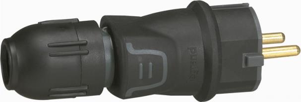Legrand щепсел 2P+E 16A IP44 черен гумен с накрайник - 50340