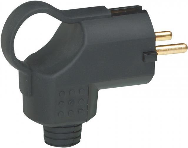 Legrand щепсел IP44 черен 2P+Т 16А 90* с дръжка 50252
