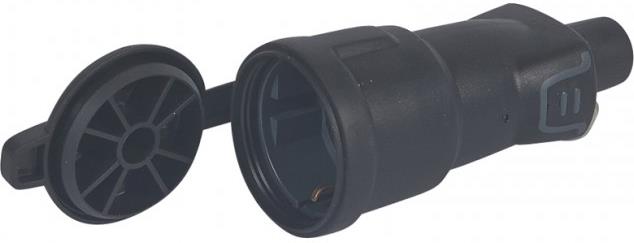 Legrand щекер 2P+E 16A IP44 черен гумен с капачка 50344
