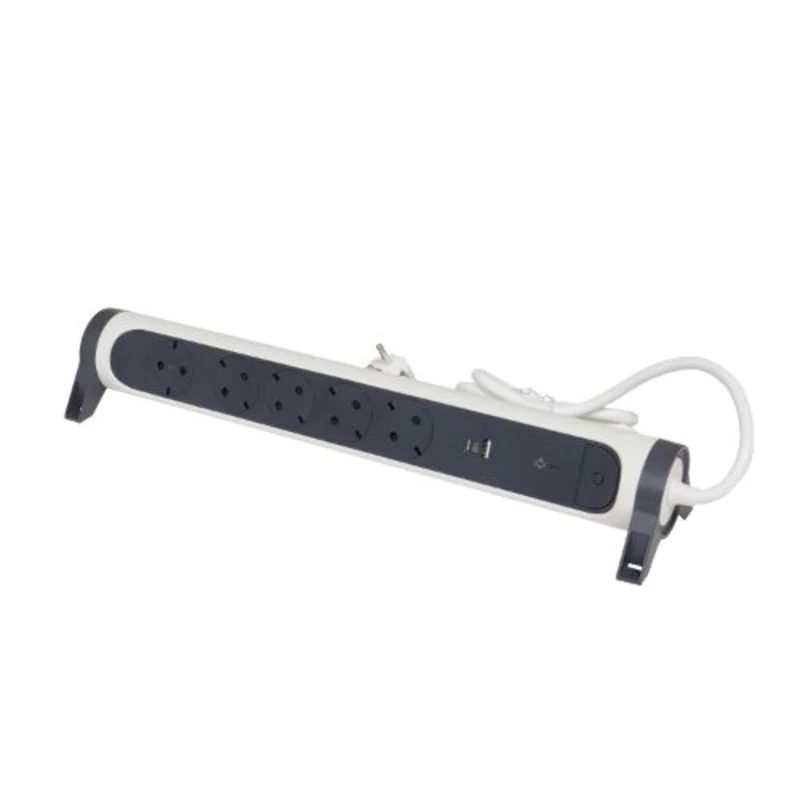 Legrand разклонител 5х2P+E premium кабел 1,5м черно/сиво USB 694510