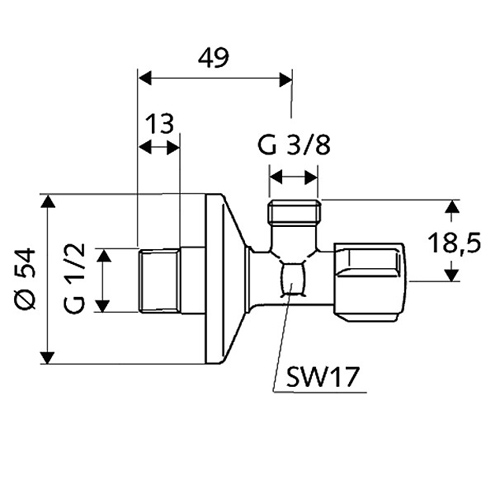 Schell-comfort кран спирателен ъглов обикновен 1/2*3/8