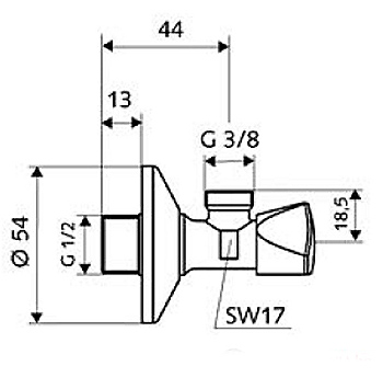 Schell-Sanland - кран спирателен ъглов 1/2*3/8