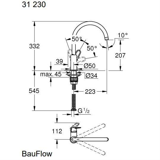 Grohe - кухненски смесител висок въртящ Bau FLow - хром 31538001
