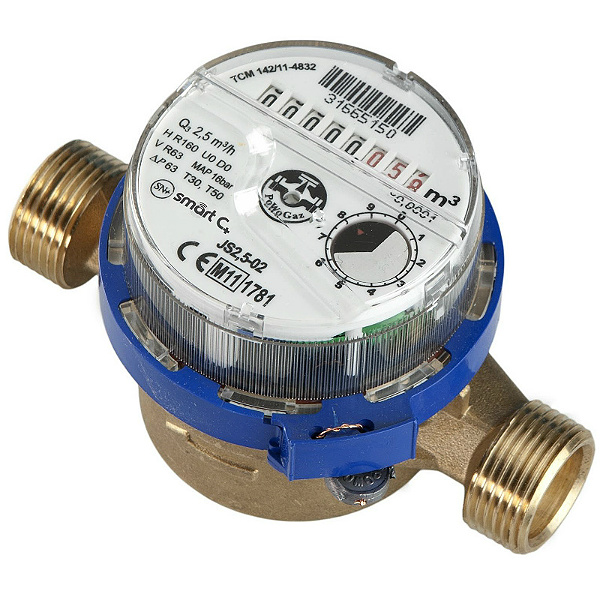 Водомер едноструен Powogaz JS 2.5-02 Smart+ 30* Q3 4.0m3/ч L130mm -DN20*3/4 без холендри