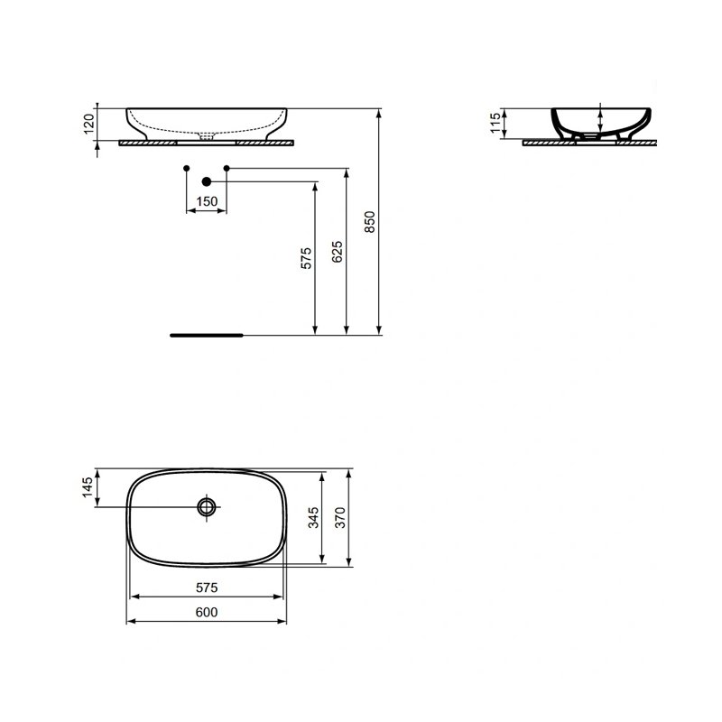 Мивка I.LIFE B 600/370мм за монтаж върху плот T508701
