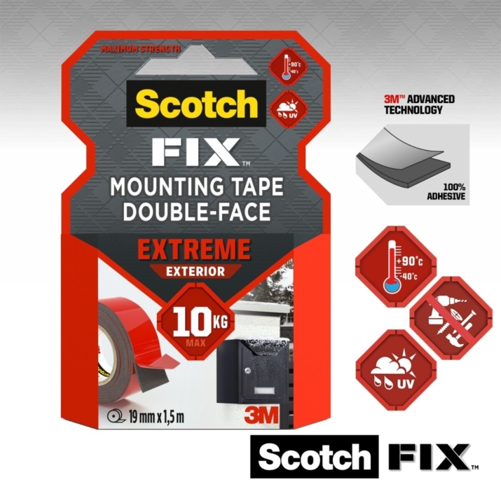 3М Scotch - FIX Extreme екстериорна двойнолепяща монтажна летна 19мм 1.5м